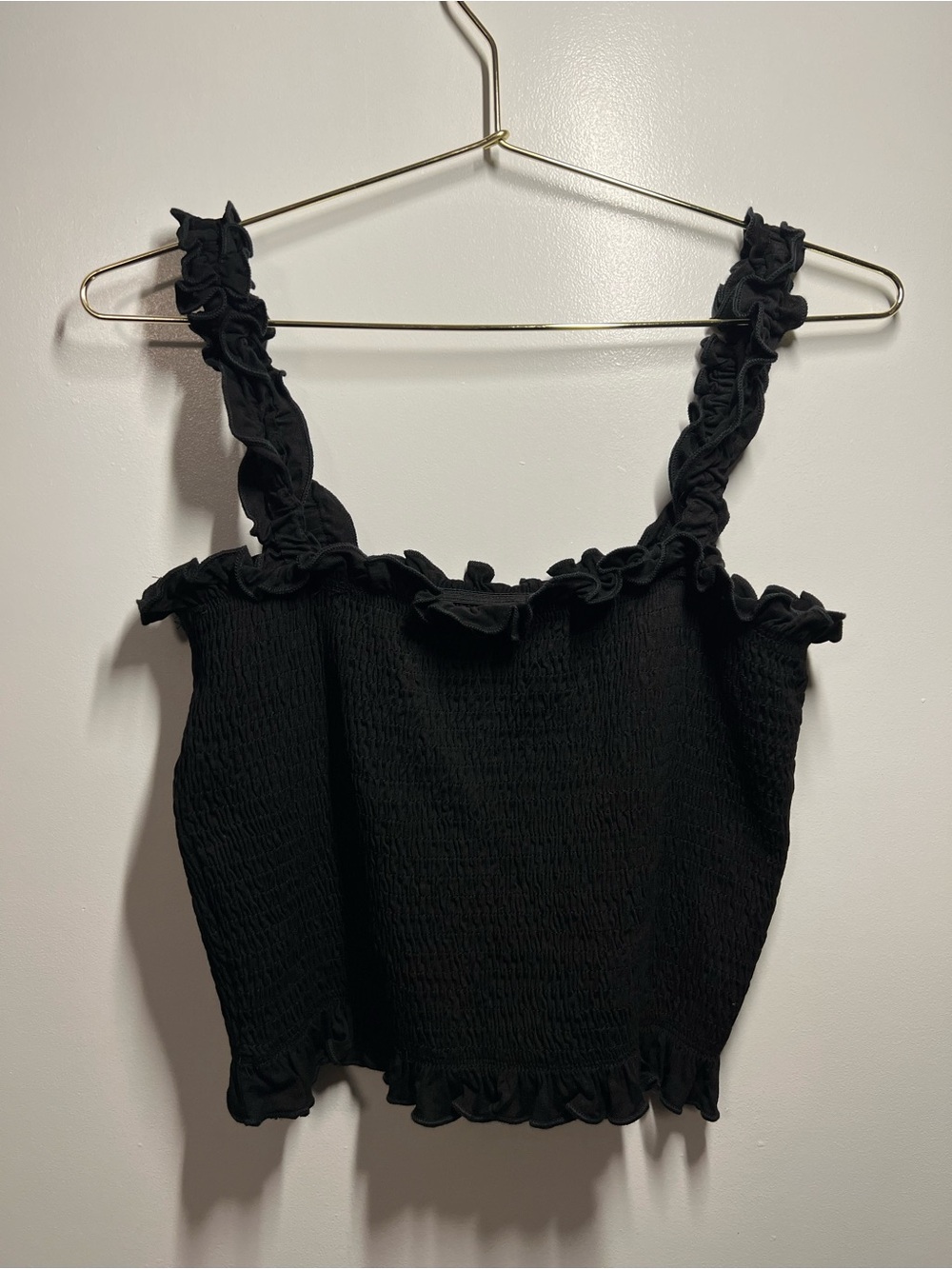 Forever 21 Black Ruffled Smocked Tank